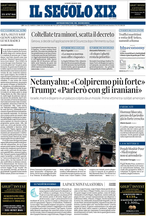 Prima pagina Il Secolo XIX di oggi - Quotidiano nazionale