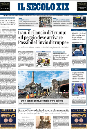 Prima pagina Il Secolo XIX di oggi - Quotidiano nazionale