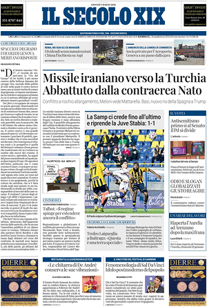 Prima pagina Il Secolo XIX di oggi - Quotidiano nazionale