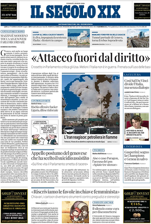 Prima pagina Il Secolo XIX di oggi - Quotidiano nazionale
