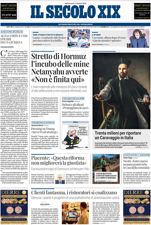 Prima pagina Il Secolo XIX di oggi - Quotidiano nazionale