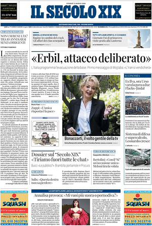 Prima pagina Il Secolo XIX di oggi - Quotidiano nazionale