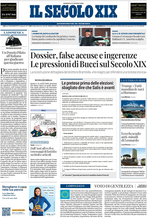 Prima pagina Il Secolo XIX di oggi - Quotidiano nazionale