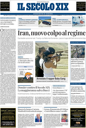 Prima pagina Il Secolo XIX di oggi - Quotidiano nazionale