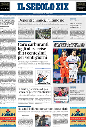 Prima pagina Il Secolo XIX di oggi - Quotidiano nazionale