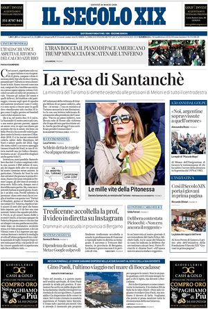Prima pagina Il Secolo XIX di oggi - Quotidiano nazionale