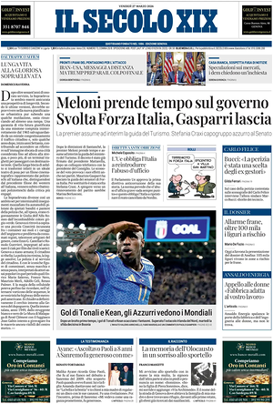 Prima pagina Il Secolo XIX di oggi - Quotidiano nazionale