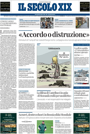 Prima pagina Il Secolo XIX di oggi - Quotidiano nazionale