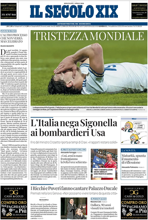 Prima pagina Il Secolo XIX di oggi - Quotidiano nazionale