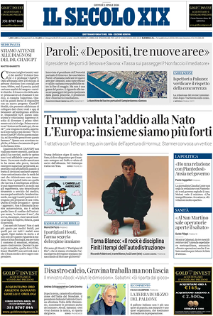 Prima pagina Il Secolo XIX di oggi - Quotidiano nazionale
