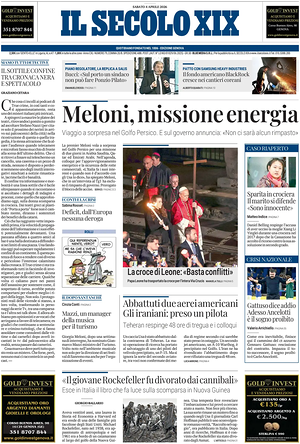 Prima pagina Il Secolo XIX di oggi - Quotidiano nazionale