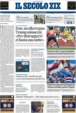 Prima pagina Il Secolo XIX di oggi - Quotidiano nazionale