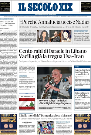 Prima pagina Il Secolo XIX di oggi - Quotidiano nazionale