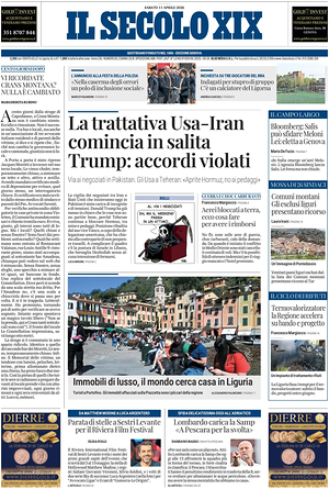 Prima pagina Il Secolo XIX di oggi - Quotidiano nazionale