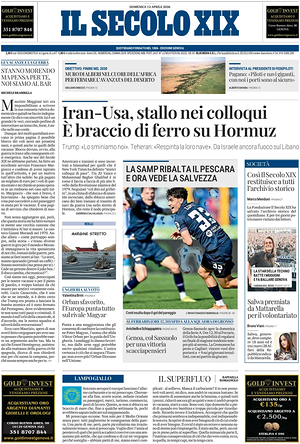 Prima pagina Il Secolo XIX di oggi - Quotidiano nazionale