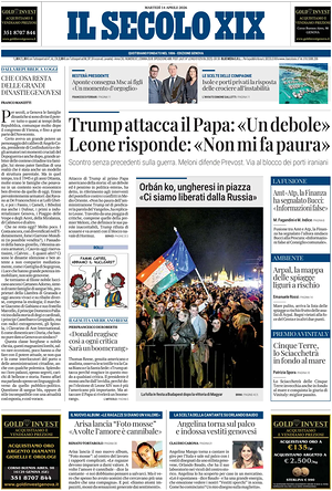 Prima pagina Il Secolo XIX di oggi - Quotidiano nazionale