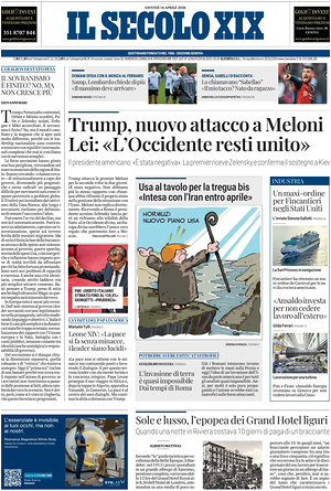 Prima pagina Il Secolo XIX di oggi - Quotidiano nazionale