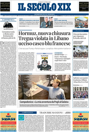 Il Secolo XIX prima pagina