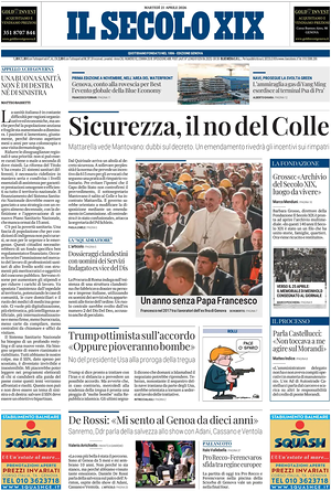 Prima pagina Il Secolo XIX di oggi - Quotidiano nazionale