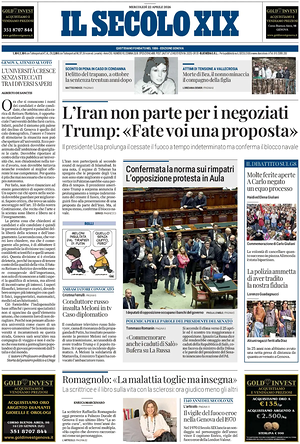 Prima pagina Il Secolo XIX di oggi - Quotidiano nazionale