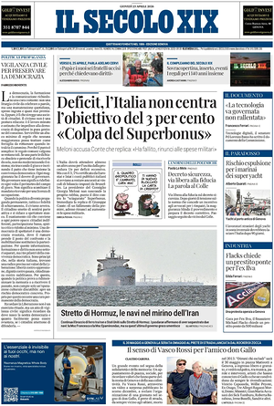 Prima pagina Il Secolo XIX di oggi - Quotidiano nazionale