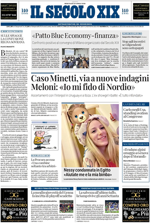 Prima pagina Il Secolo XIX di oggi - Quotidiano nazionale