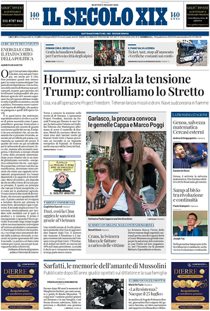 Prima pagina Il Secolo XIX di oggi - Quotidiano nazionale