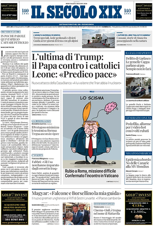Prima pagina Il Secolo XIX di oggi - Quotidiano nazionale