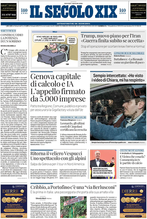 Prima pagina Il Secolo XIX di oggi - Quotidiano nazionale