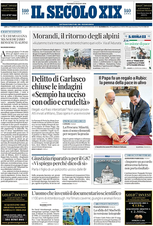 Prima pagina Il Secolo XIX di oggi - Quotidiano nazionale