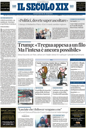 Prima pagina Il Secolo XIX di oggi - Quotidiano nazionale