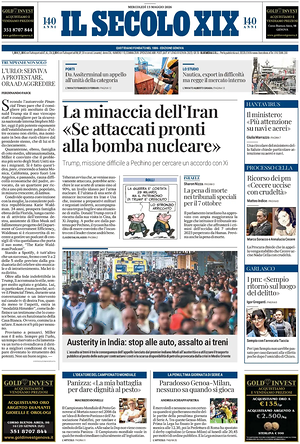 Prima pagina Il Secolo XIX di oggi - Quotidiano nazionale