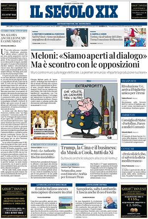 Prima pagina Il Secolo XIX di oggi - Quotidiano nazionale