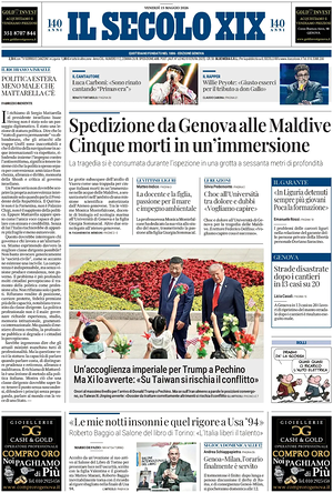 Prima pagina Il Secolo XIX di oggi - Quotidiano nazionale