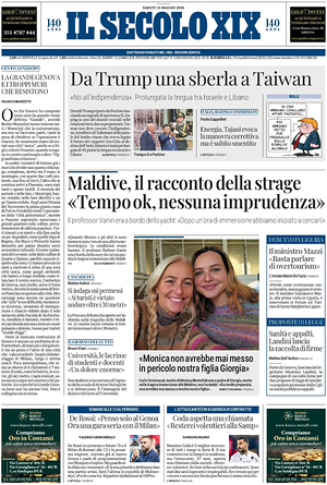 Prima pagina Il Secolo XIX di oggi - Quotidiano nazionale