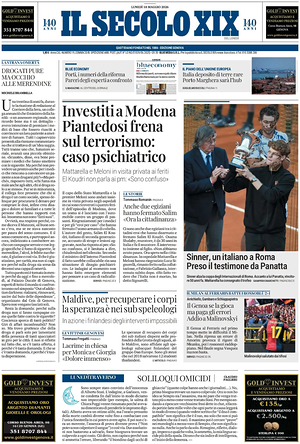 Prima pagina Il Secolo XIX di oggi - Quotidiano nazionale