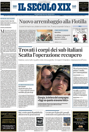 Prima pagina Il Secolo XIX di oggi - Quotidiano nazionale