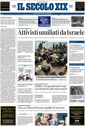 Prima pagina Il Secolo XIX di oggi - Quotidiano nazionale