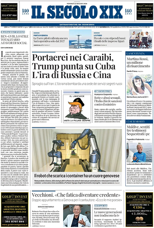 Prima pagina Il Secolo XIX di oggi - Quotidiano nazionale
