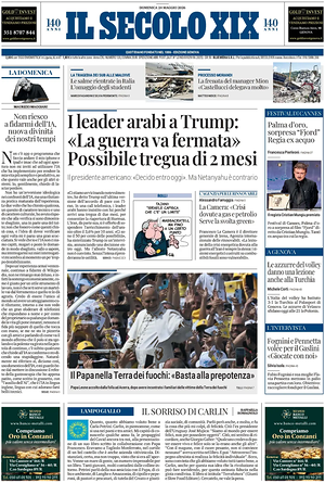 Prima pagina Il Secolo XIX di oggi - Quotidiano nazionale