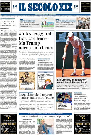 Prima pagina Il Secolo XIX di oggi - Quotidiano nazionale