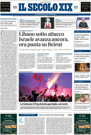 Il Secolo XIX prima pagina
