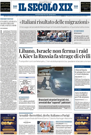Prima pagina Il Secolo XIX di oggi - Quotidiano nazionale
