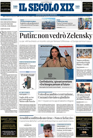 Prima pagina Il Secolo XIX di oggi - Quotidiano nazionale