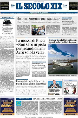Prima pagina Il Secolo XIX di oggi - Quotidiano nazionale