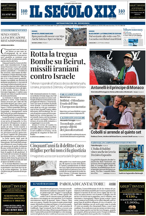 Prima pagina Il Secolo XIX di oggi - Quotidiano nazionale