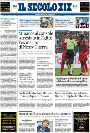 Il Secolo XIX prima pagina
