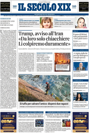 Prima pagina Il Secolo XIX di oggi - Quotidiano nazionale