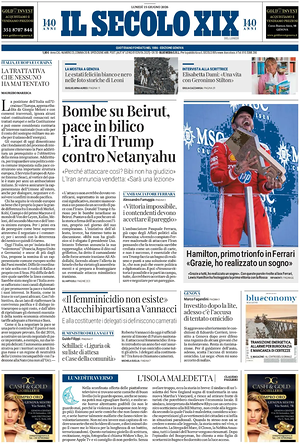 Prima pagina Il Secolo XIX di oggi - Quotidiano nazionale