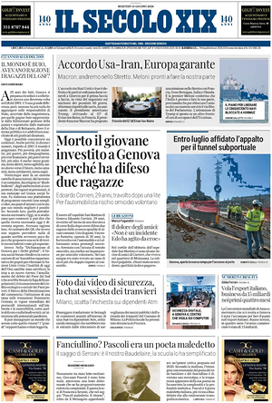 Prima pagina Il Secolo XIX di oggi - Quotidiano nazionale